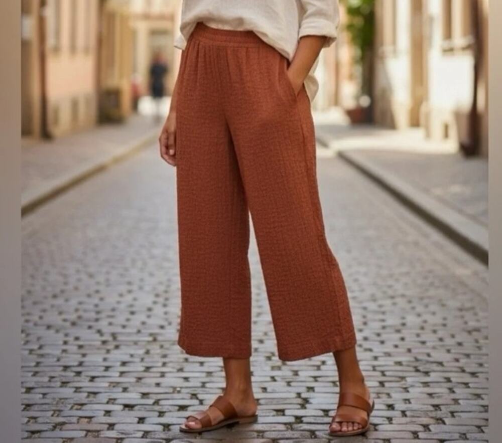 Athleta Echo Wide Leg Cropped Pants, Sunburst Clay Orange, Size 8